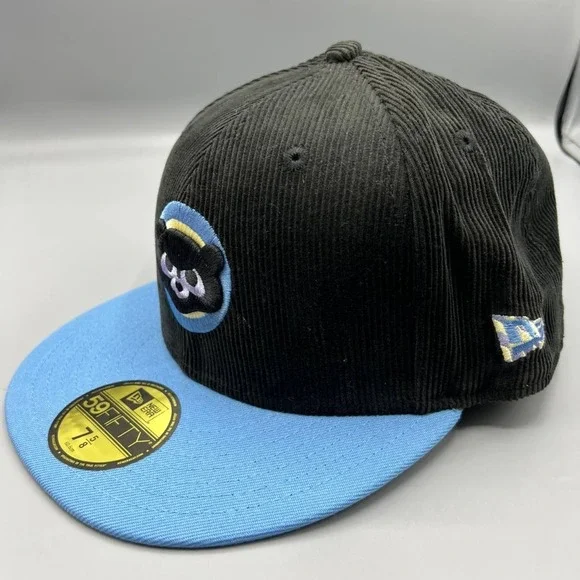 Chicago Cubs Hat Men 7 5/8 Black Blue Corduroy 59Fifty New Era Fitted‎ Cap